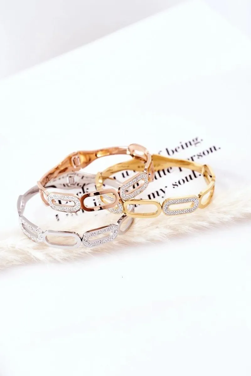 Outlet Glam Chic Bransoletka Stalowa Z Cyrkoniami Różowe Złoto