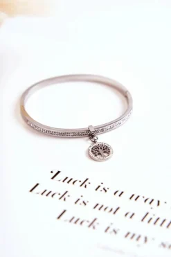 Bransoletki>Glam Chic Bransoletka Stalowa z Cyrkoniami Drzewo Życia Srebrna Alive