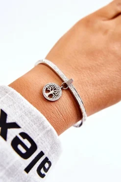 Bransoletki>Glam Chic Bransoletka Stalowa z Cyrkoniami Drzewo Życia Srebrna Alive