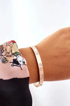 Clearance Glam Chic Bransoletka Stalowa Z Dużymi Cyrkoniami Różowe Złoto