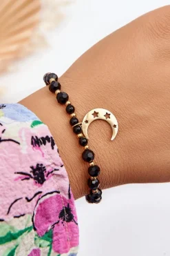Outlet Bransoletka Z Koralikami I Ozdobnym Księżycem Czarna Bransoletki