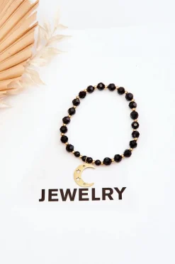 Outlet Bransoletka Z Koralikami I Ozdobnym Księżycem Czarna Bransoletki