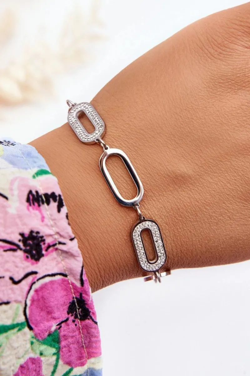 Hot Glam Chic Bransoletka Z Owalnymi Zawieszkami Srebrna