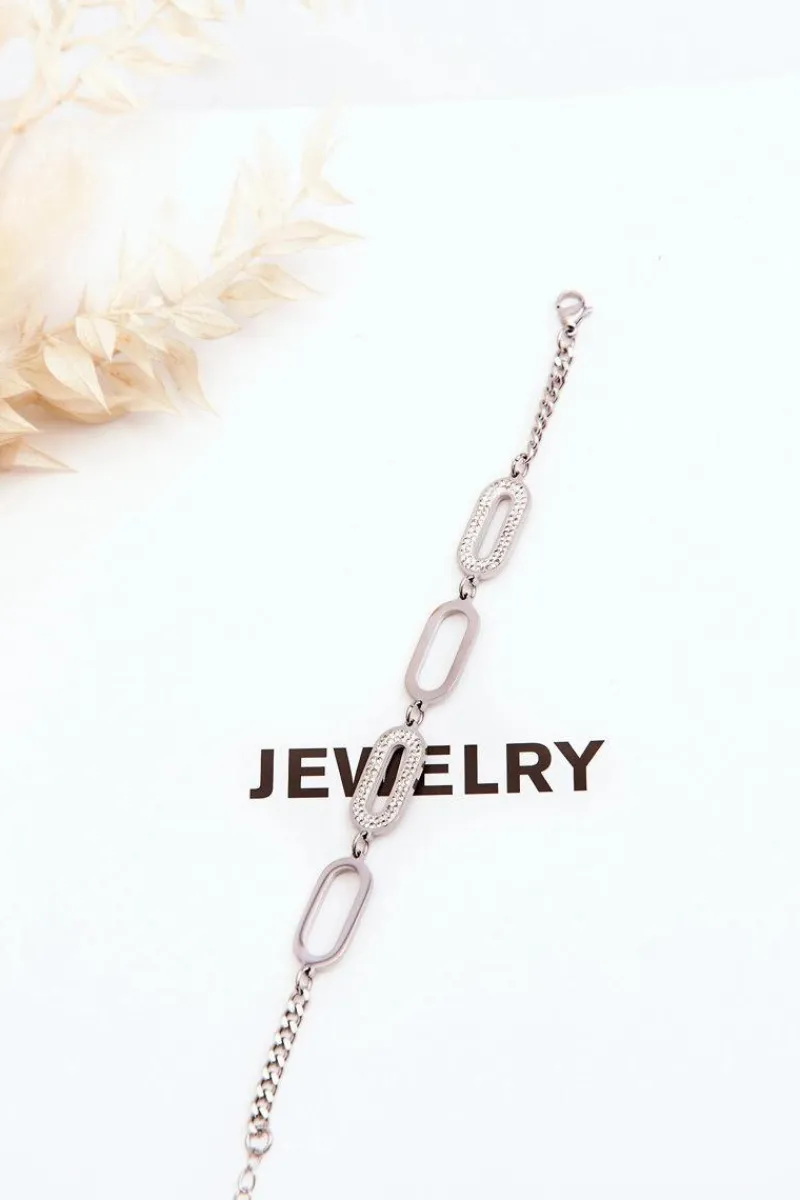 Hot Glam Chic Bransoletka Z Owalnymi Zawieszkami Srebrna