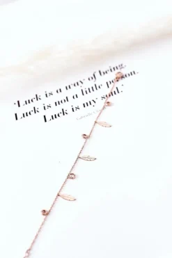 New Bransoletka Z Piórkami Oraz Cyrkoniami Różowe Złoto Bransoletki