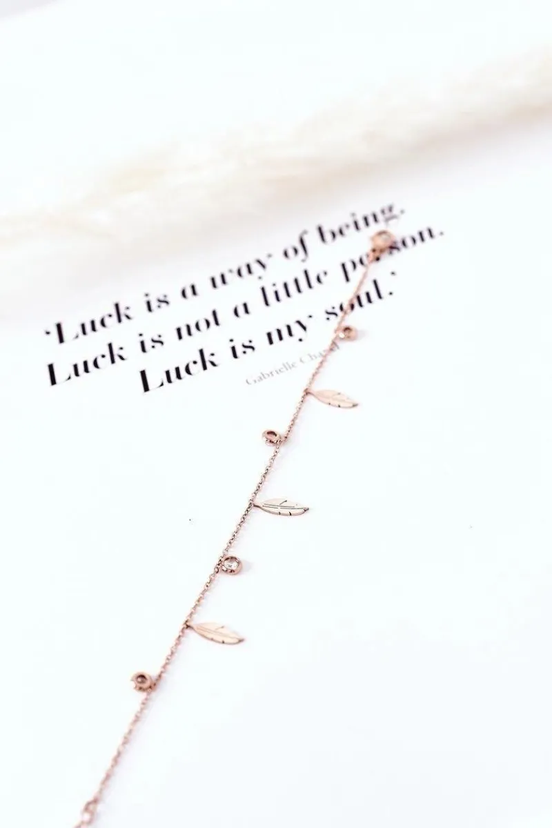 New Bransoletka Z Piórkami Oraz Cyrkoniami Różowe Złoto Bransoletki