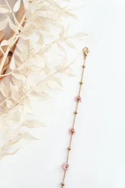 Bransoletki>Glam Chic Bransoletka Z Różowymi Kwiatkami Złota