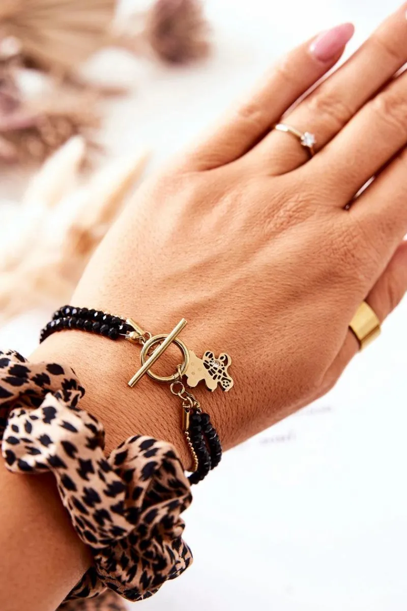 Bransoletki>Boto Bransoletka Z Zawieszką Miś Czarno-Złota Delilah