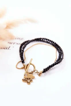 Bransoletki>Boto Bransoletka Z Zawieszką Miś Czarno-Złota Delilah