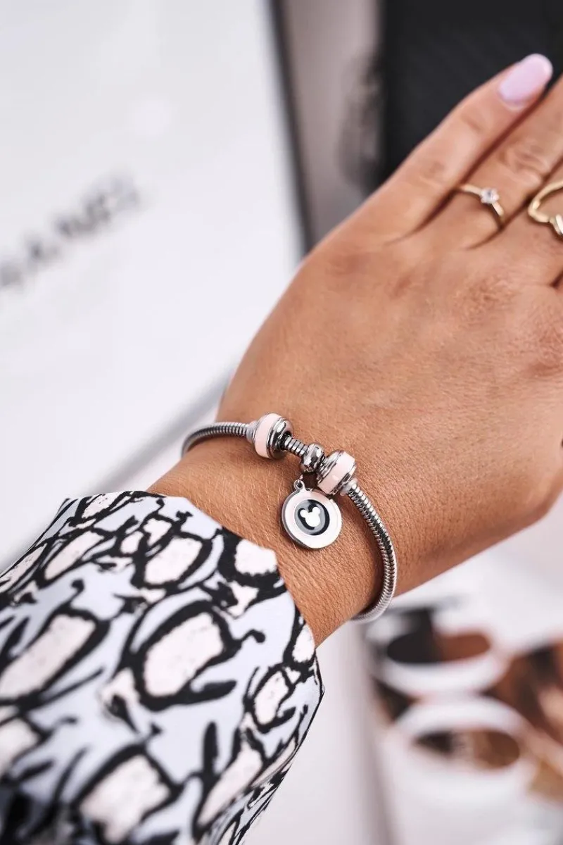 Boto Bransoletka z Zawieszkami Charms Różowo Srebrna Mouse