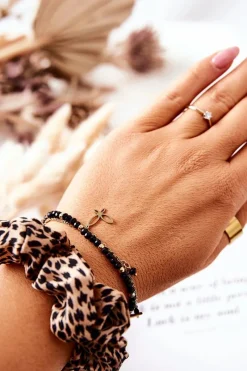 Bransoletki>Boto Bransoletka Z Zawieszkami Motyle Złoto-Czarna Affection