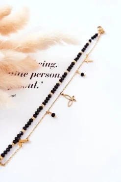 Bransoletki>Boto Bransoletka Z Zawieszkami Motyle Złoto-Czarna Affection