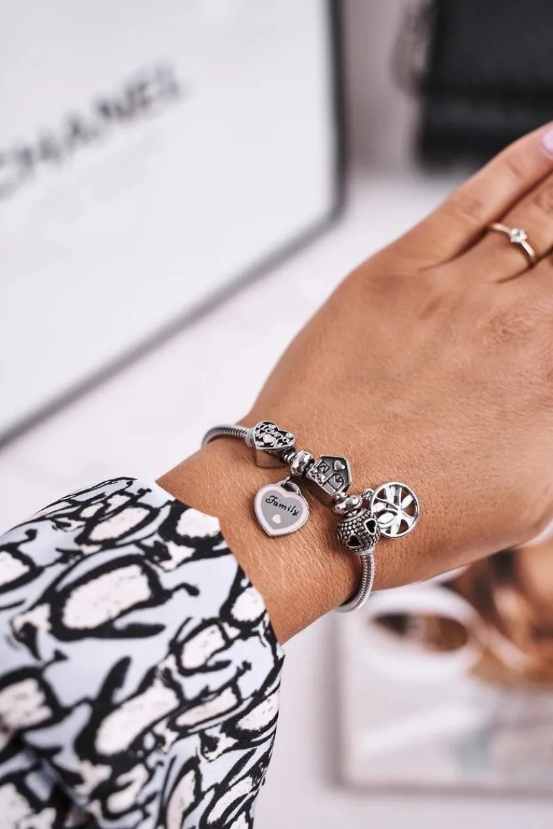 Outlet Bransoletka z Zawieszkami Charms Drzewo Życia Srebrna Family Bransoletki