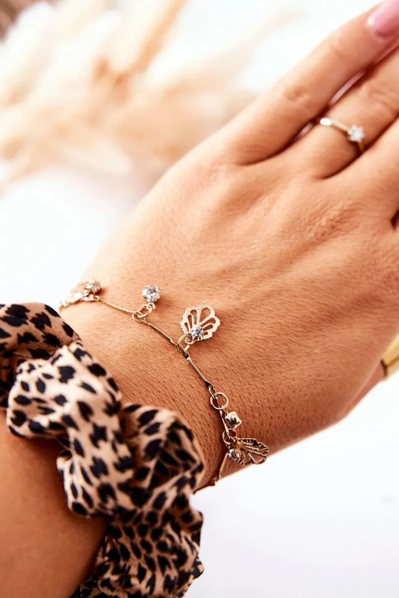 Clearance Bransoletka Zawieszki Listek Cyrkonie Złota Berolti Bransoletki