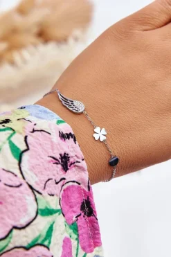 Bransoletka Ze Stali Nierdzewnej Skrzydło I Koniczyna Srebrna Bransoletki