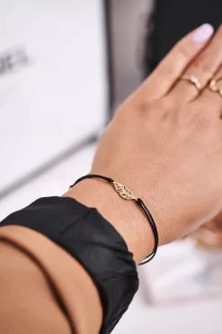 Hot Boto Bransoletka Złote Piórko Czarny Sznurek Bird