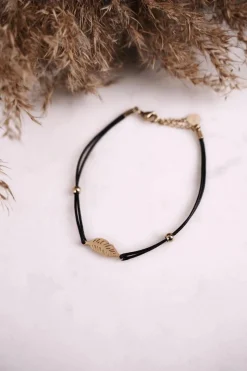 Hot Boto Bransoletka Złote Piórko Czarny Sznurek Bird