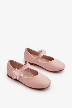 Hot Evento Brokatowe Balerinki Dziecięce Zapinane Na Rzep Różowe Jeylin Różowy