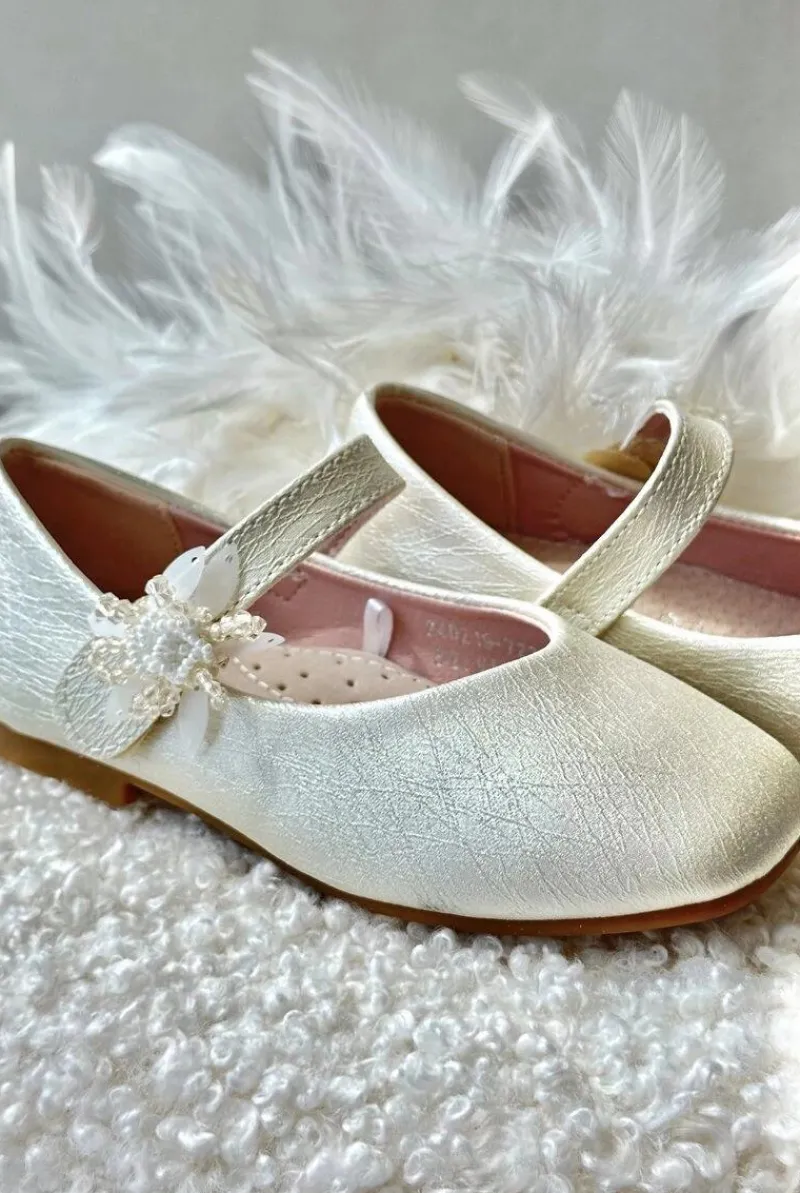 Balerinki Dziecięce>Evento Brokatowe Balerinki Dziecięce Zapinane Na Rzep Beżowe Jeylin Beżowy