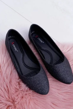 Boto Brokatowe Baleriny Czarne Tiffy