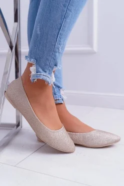 Outlet Boto Brokatowe Baleriny Złote Tiffy