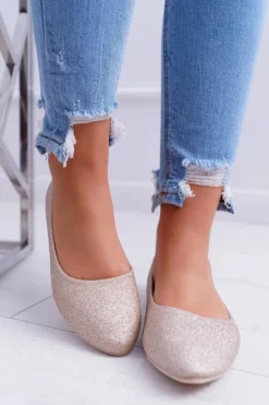 Outlet Boto Brokatowe Baleriny Złote Tiffy