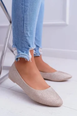 Outlet Boto Brokatowe Baleriny Złote Tiffy