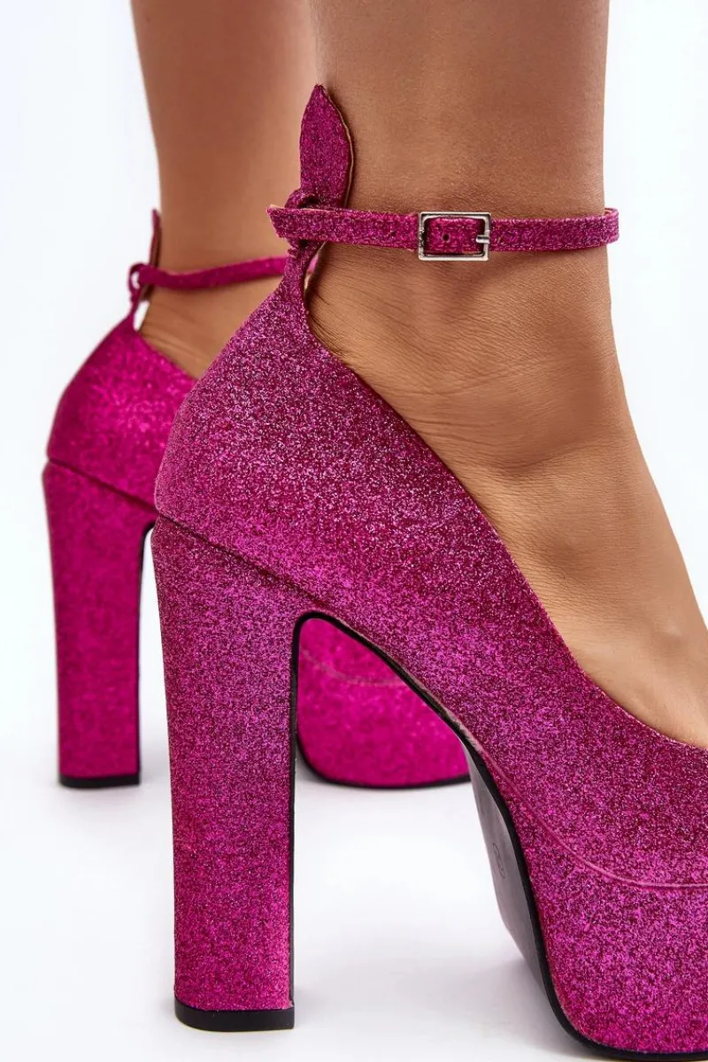 Czółenka Na Platformie|Czółenka Na Słupku>Boto Brokatowe Czółenka Na Wysokim Słupku Fuksja Mommoi