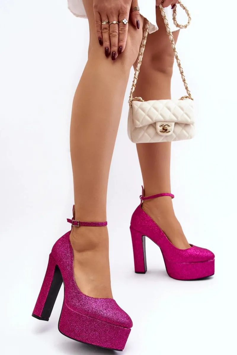 Czółenka Na Platformie|Czółenka Na Słupku>Boto Brokatowe Czółenka Na Wysokim Słupku Fuksja Mommoi