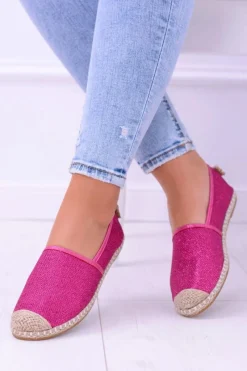 New Brokatowe Espadryle Lu Boo Fuksja Damskie Czarne Espadryle