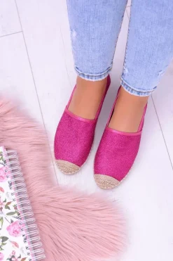 New Brokatowe Espadryle Lu Boo Fuksja Damskie Czarne Espadryle