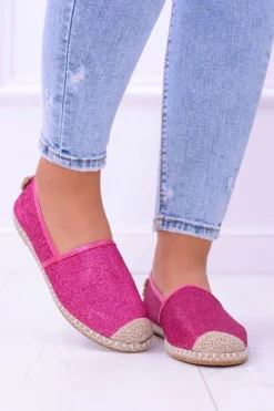 New Brokatowe Espadryle Lu Boo Fuksja Damskie Czarne Espadryle