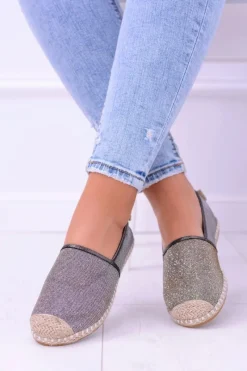 Discount Brokatowe Espadryle Lu Boo Khaki Damskie Czarne Espadryle