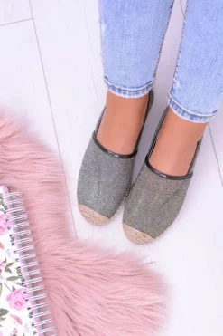 Discount Brokatowe Espadryle Lu Boo Khaki Damskie Czarne Espadryle