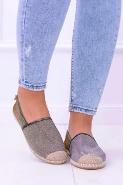 Discount Brokatowe Espadryle Lu Boo Khaki Damskie Czarne Espadryle