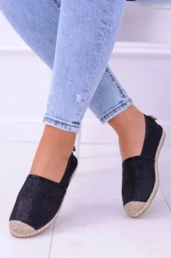 Sale Brokatowe Espadryle Lu Boo Czarne Damskie Czarne Espadryle