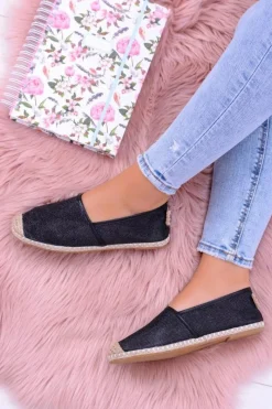 Sale Brokatowe Espadryle Lu Boo Czarne Damskie Czarne Espadryle