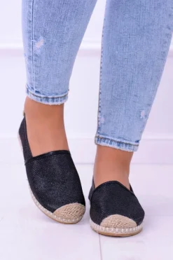 Sale Brokatowe Espadryle Lu Boo Czarne Damskie Czarne Espadryle