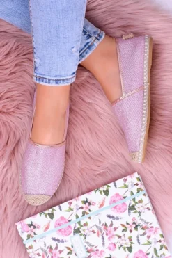 Czarne Espadryle>Boto Brokatowe Espadryle Lu Boo Różowe