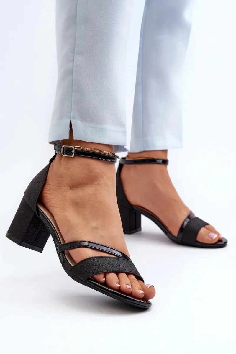 Sandały Na Słupku|Sandały Na Obcasie>Buty damskie Vinceza Brokatowe Sandały Damskie Na Niskim Słupku Czarne Ploemis Czarny