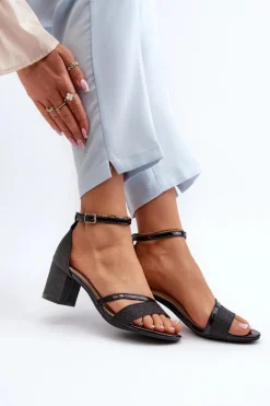 Sandały Na Słupku|Sandały Na Obcasie>Buty damskie Vinceza Brokatowe Sandały Damskie Na Niskim Słupku Czarne Ploemis Czarny