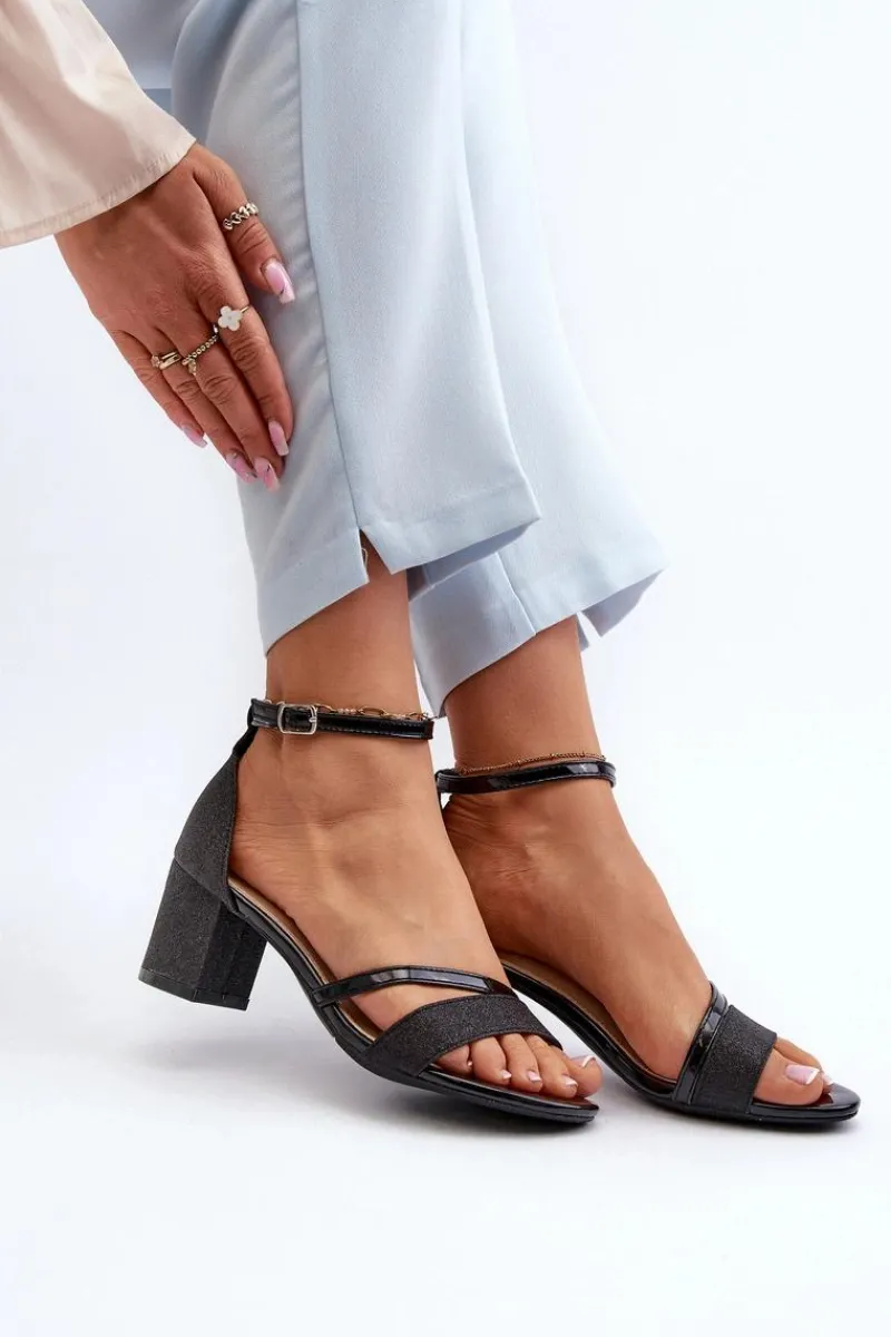 Sandały Na Słupku|Sandały Na Obcasie>Buty damskie Vinceza Brokatowe Sandały Damskie Na Niskim Słupku Czarne Ploemis Czarny