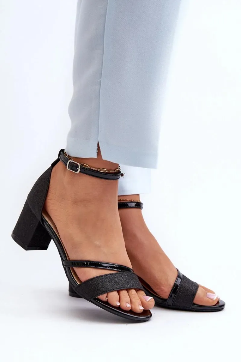 Sandały Na Słupku|Sandały Na Obcasie>Buty damskie Vinceza Brokatowe Sandały Damskie Na Niskim Słupku Czarne Ploemis Czarny