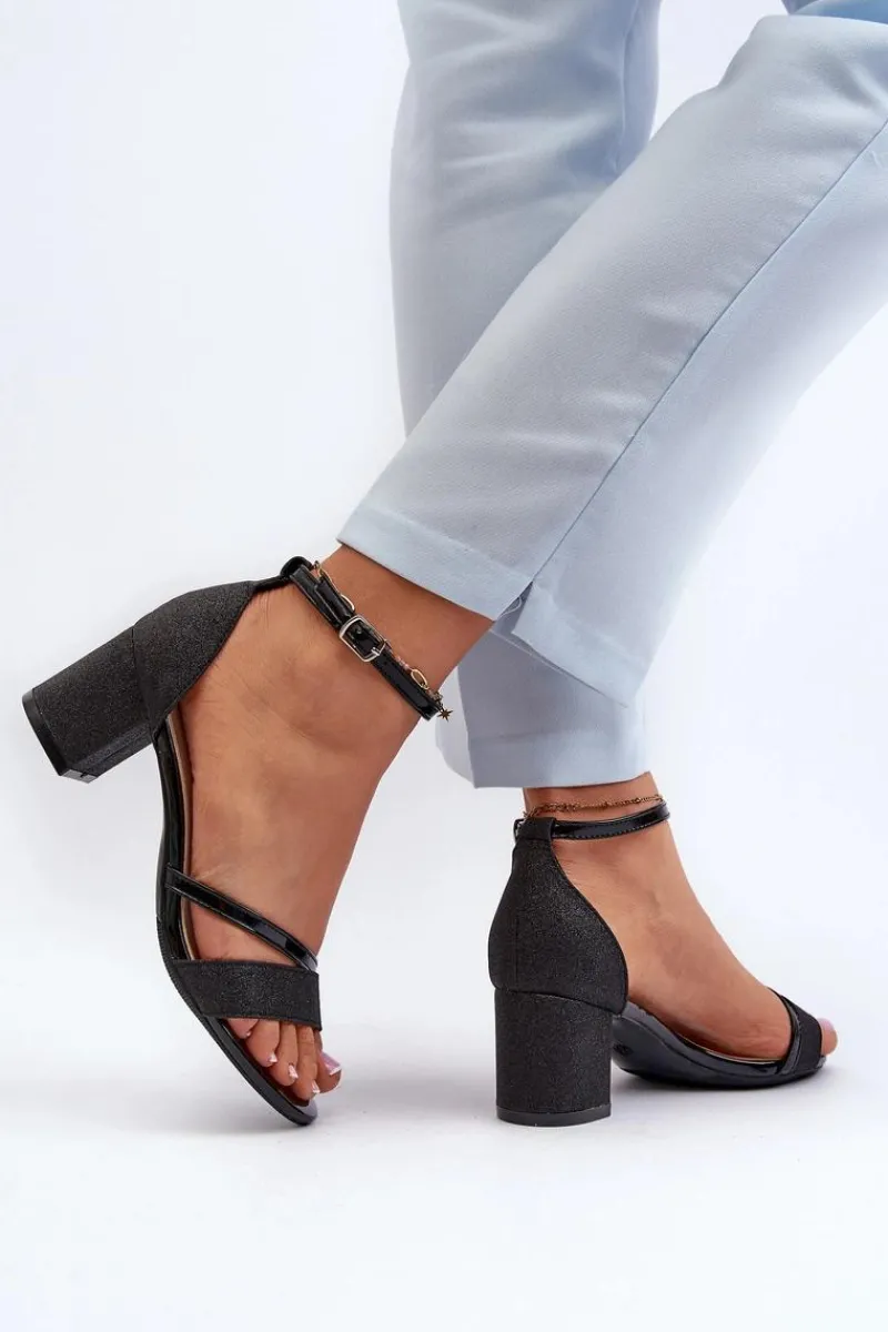 Sandały Na Słupku|Sandały Na Obcasie>Buty damskie Vinceza Brokatowe Sandały Damskie Na Niskim Słupku Czarne Ploemis Czarny