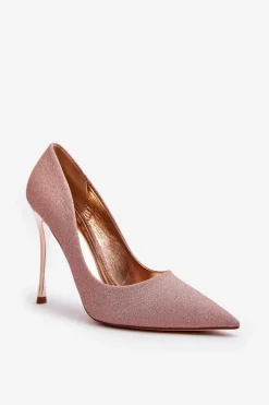 Sale Brokatowe Szpilki Champagne Tiberona Damskie Czółenka Klasyczne