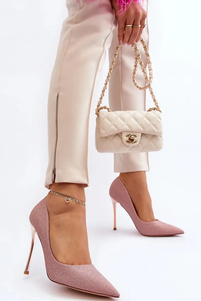 Sale Brokatowe Szpilki Champagne Tiberona Damskie Czółenka Klasyczne