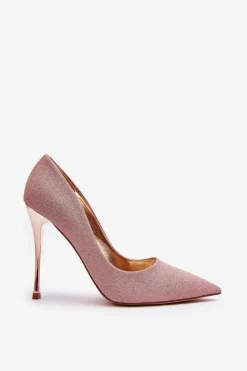 Sale Brokatowe Szpilki Champagne Tiberona Damskie Czółenka Klasyczne