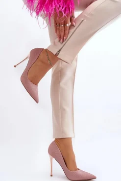 Sale Brokatowe Szpilki Champagne Tiberona Damskie Czółenka Klasyczne