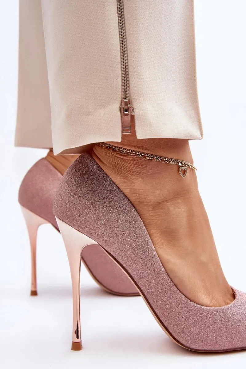 Sale Brokatowe Szpilki Champagne Tiberona Damskie Czółenka Klasyczne