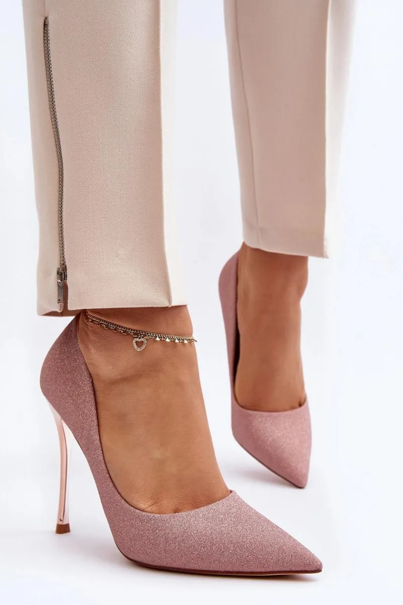 Sale Brokatowe Szpilki Champagne Tiberona Damskie Czółenka Klasyczne